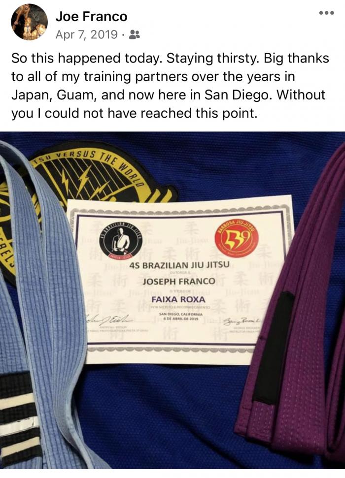 Purple belt · April 7, 2019 · Promoted by Andrew Eidson