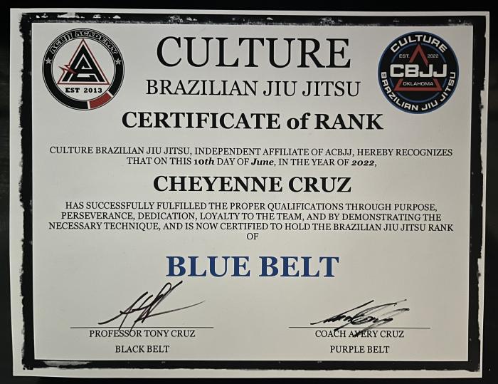 Blue belt · June 10, 2022 · Promoted by Tony Cruz