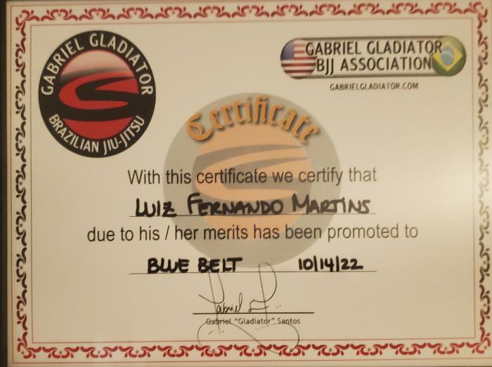 Blue belt · October 14, 2022 · Promoted by Gabriel .Gladiador