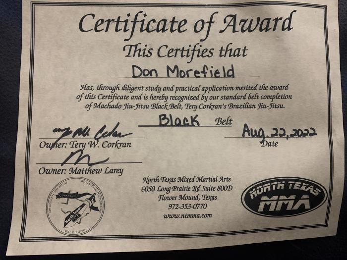 Black belt · August 22, 2022 · Promoted by Terry Corkran