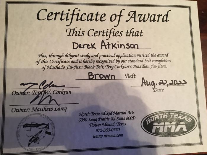 Brown belt · August 22, 2022 · Promoted by Tery Corkran