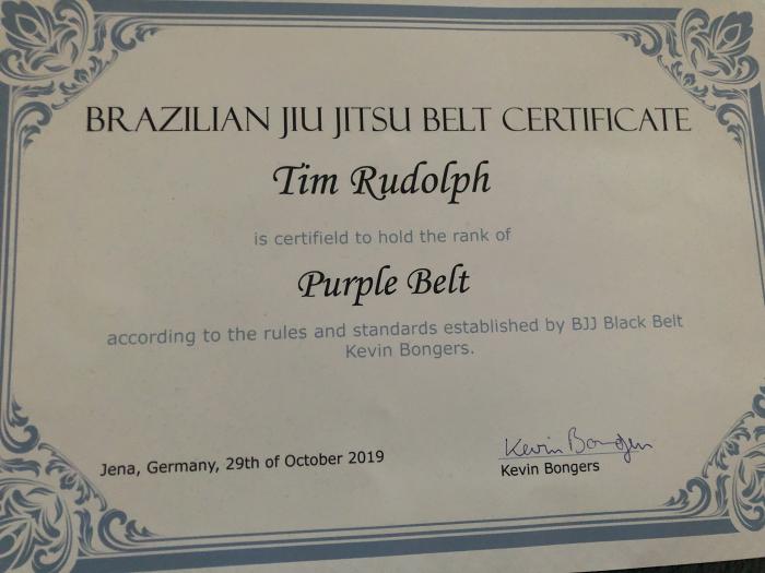 Purple belt · October 29, 2019 · Promoted by Kevin Bongers