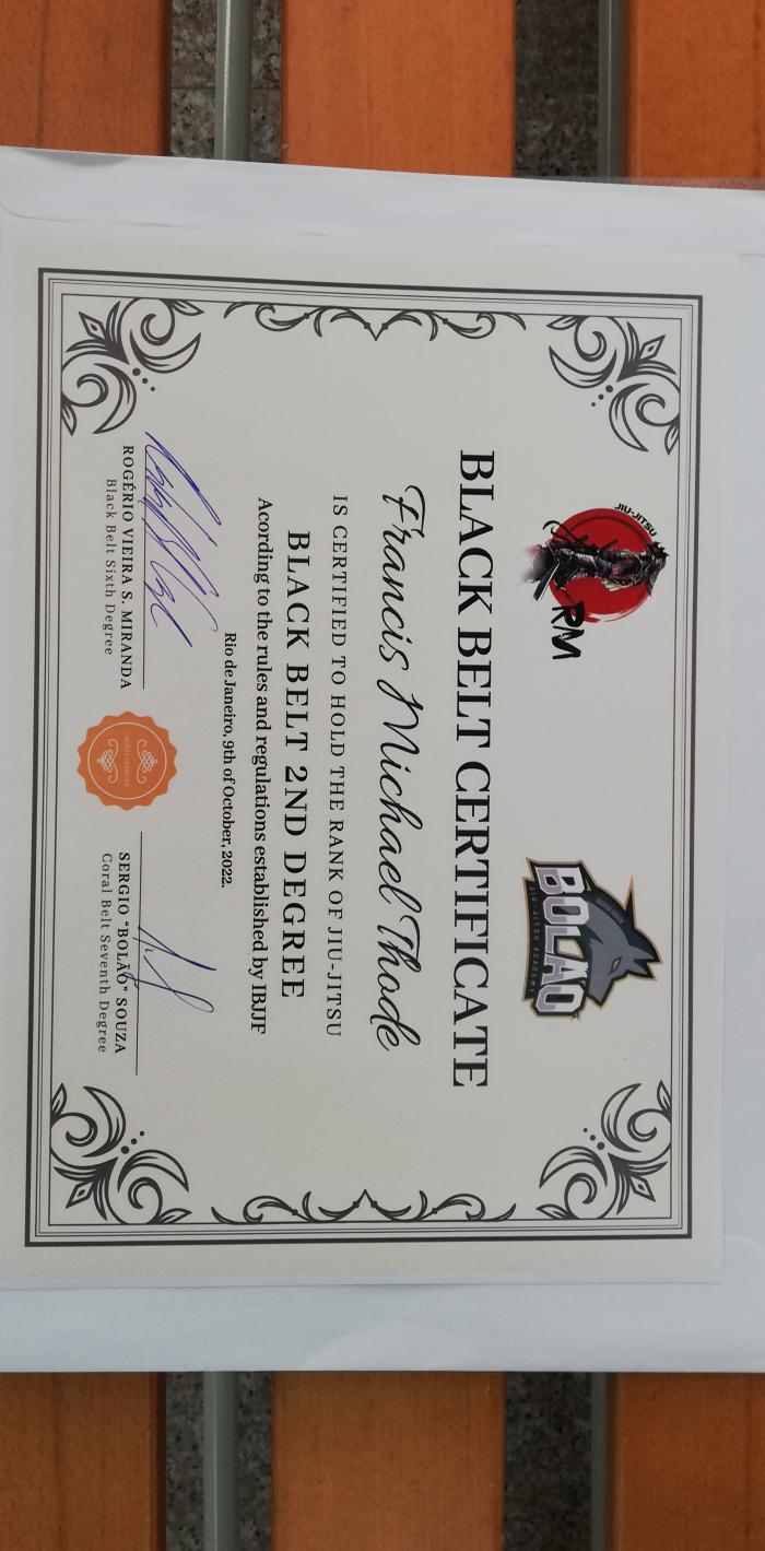Black belt 1st degree · October 9, 2022 · Promoted by Rogerio Viera S. Miranda 6th degree & Sergio 'Bolao' Souza 7th degree