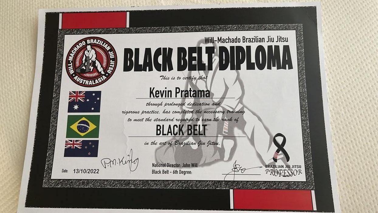 Black Belt Certificate signed by John Bernard Will & Peter King