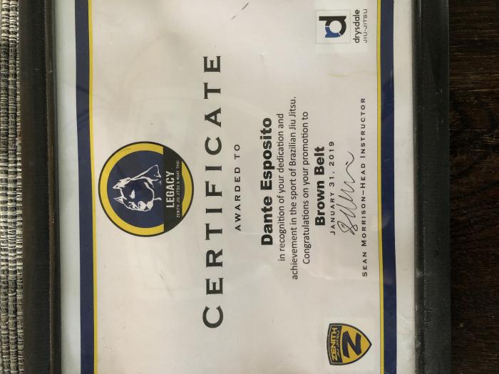 Brown belt · January 31, 2019 · Promoted by Sean Morrison