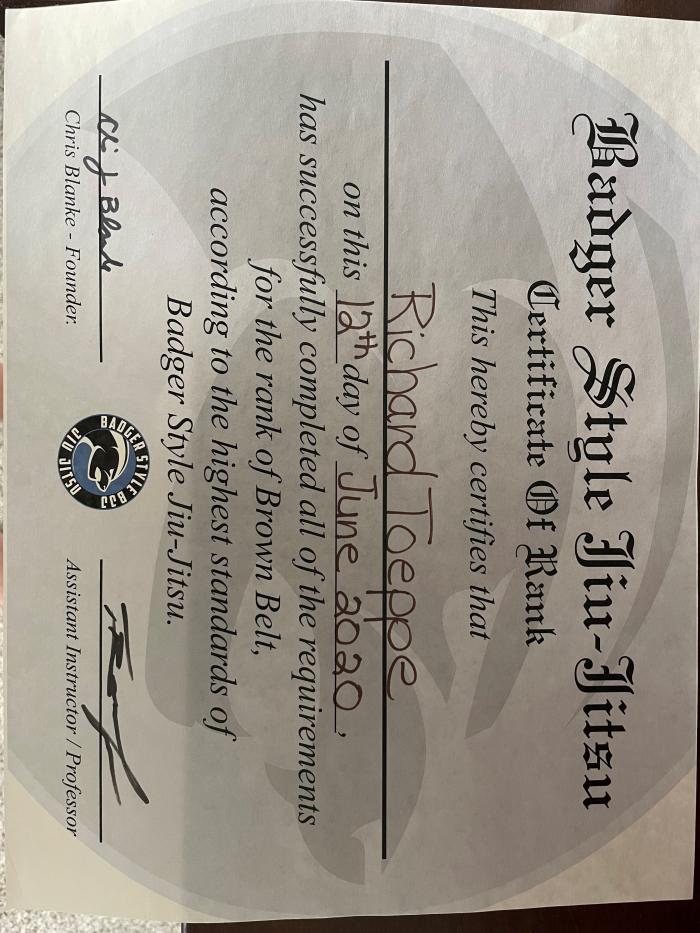 Brown belt · June 12, 2020 · Promoted by Tyler Beckley