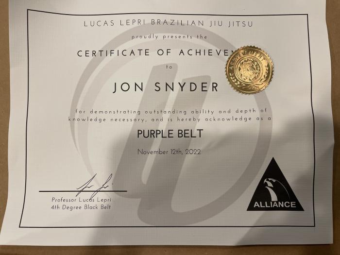 Purple belt · November 12, 2022 · Promoted by Lucas lepri