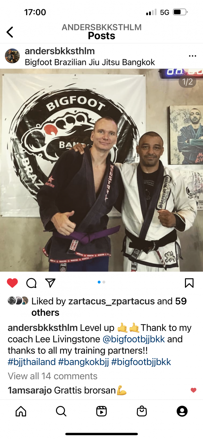 Purple belt · January 20, 2018 · Promoted by Lee Livingstone Bigfoot BJj Bangkok