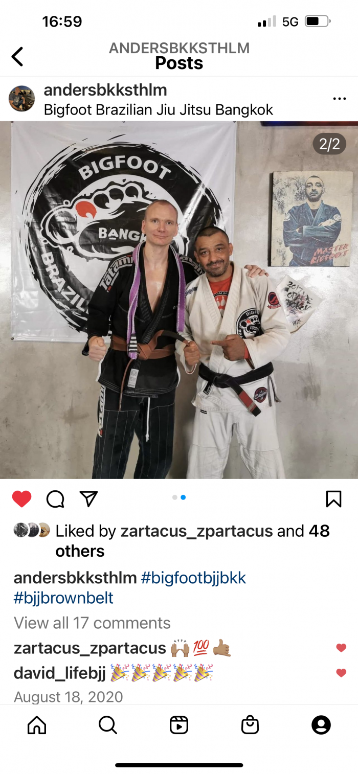 Brown belt · August 20, 2020 · Promoted by Lee Livingstone Bigfoot BJJ
