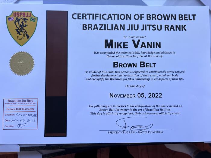 Brown belt · November 5, 2022 · Promoted by Joe Moreira