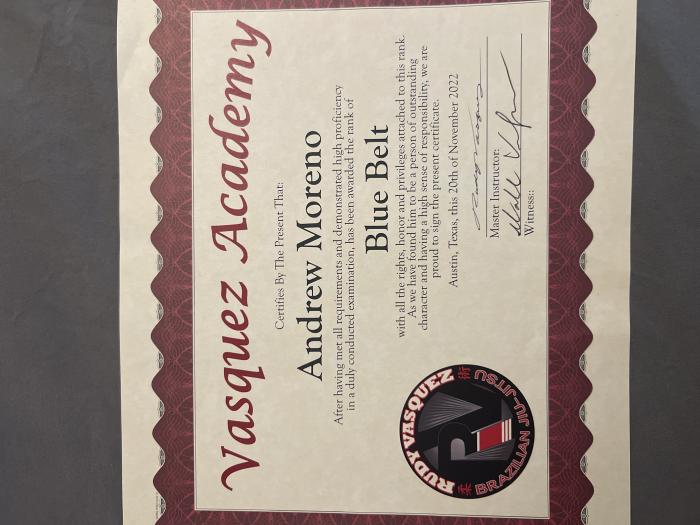 Blue belt · November 20, 2022 · Promoted by Rudy Vasquez