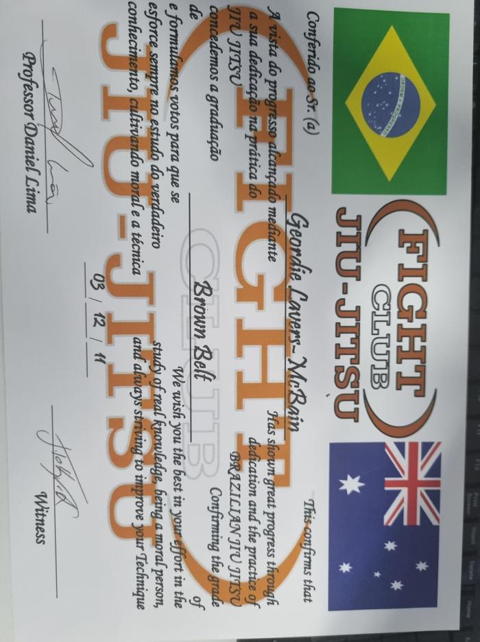 Brown belt · December 3, 2011 · Promoted by Daniel Lima