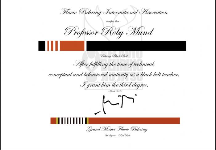 Black belt 3rd degree · March 14, 2022 · Promoted by GM. Flavio Behring