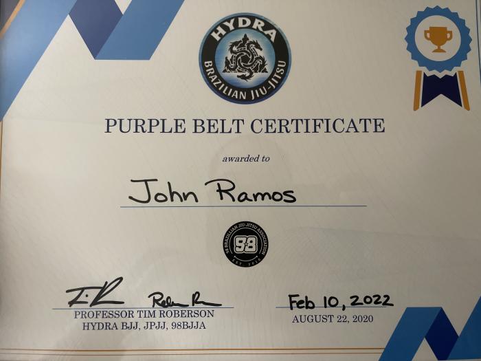 Purple belt · February 10, 2022 · Promoted by Tim Roberson