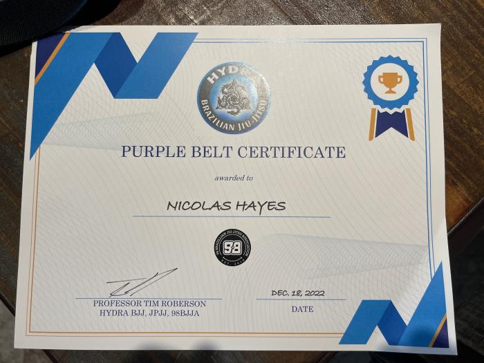 Purple belt · December 18, 2022 · Promoted by Tim Roberson