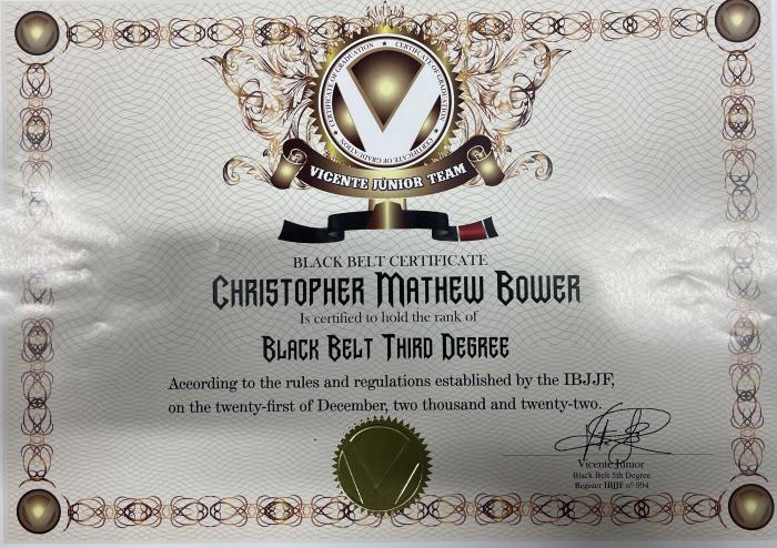 Black belt 3rd degree · December 21, 2022 · Promoted by Vicente Júnior