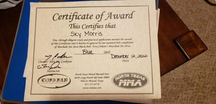 Blue belt · December 12, 2022 · Promoted by Tery Corkran