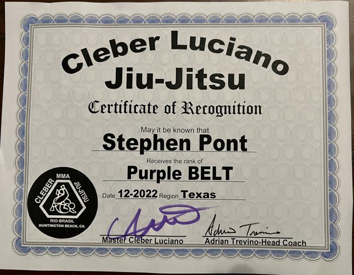 Purple belt · December 15, 2022 · Promoted by Cleber Luciano