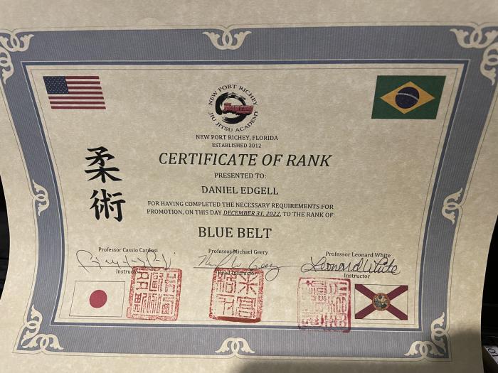 Blue belt · December 31, 2022 · Promoted by Michael Geery