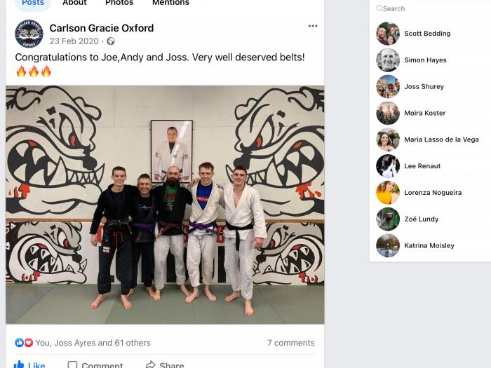 Purple belt · February 22, 2020 · Promoted by Sam Gibson