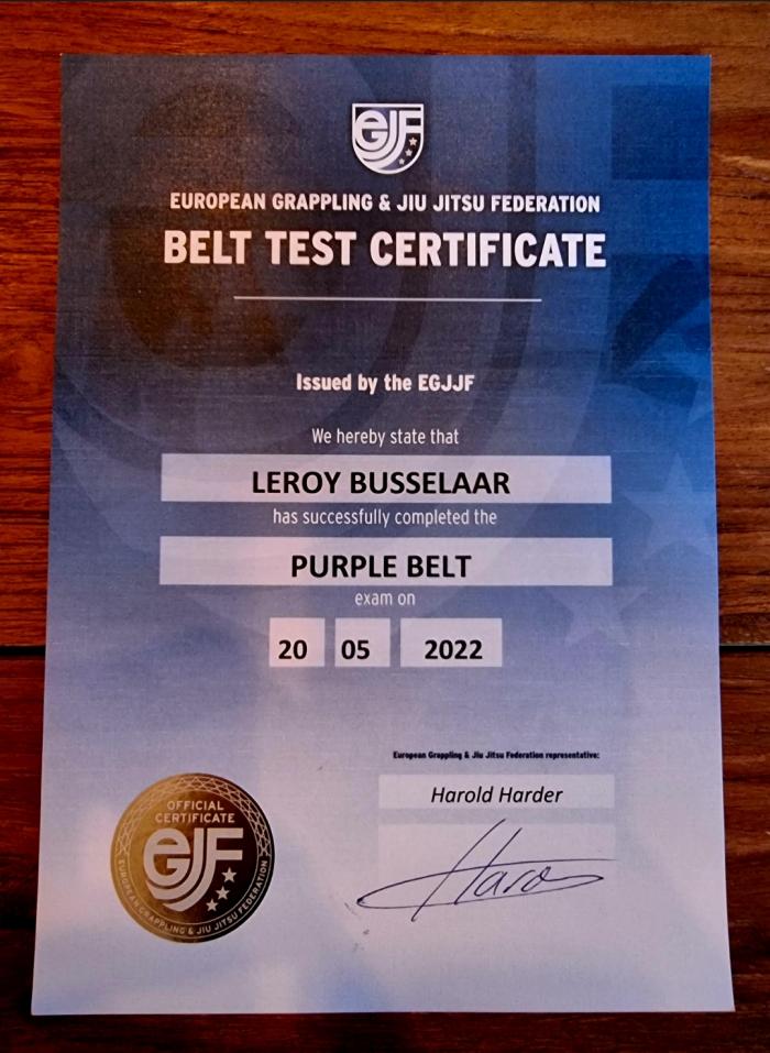 Purple belt · May 20, 2022 · Promoted by Harold Harder