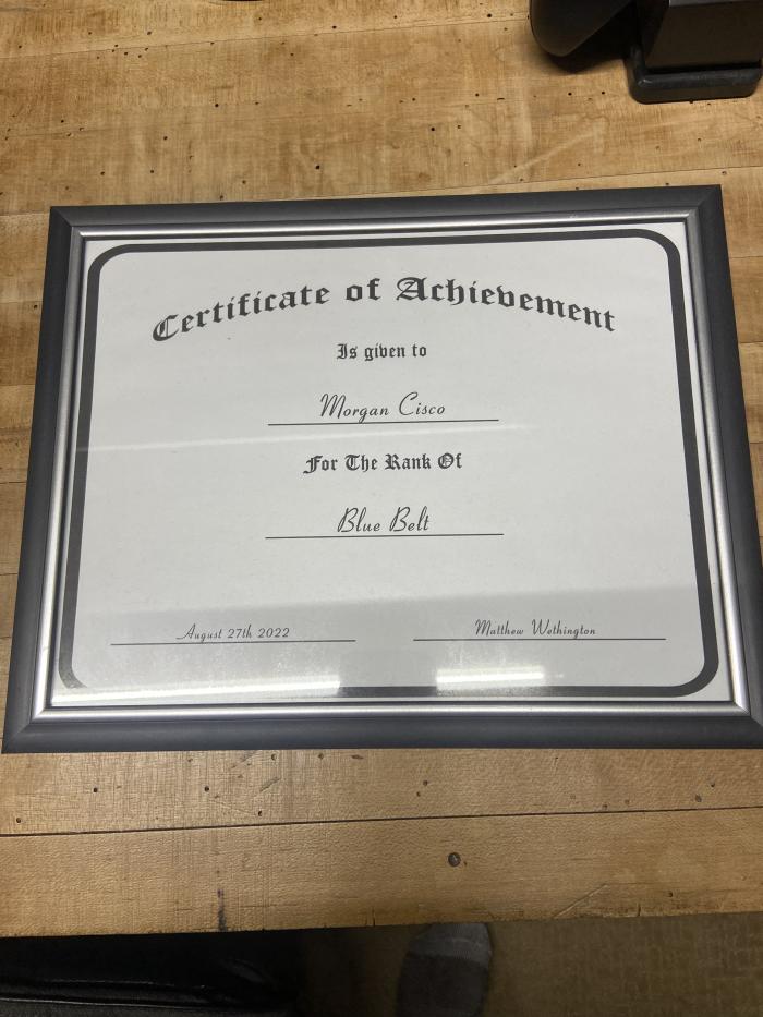 Blue belt · August 27, 2022 · Promoted by Matthew Wethington