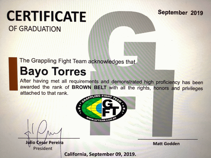 Brown belt · September 7, 2019 · Promoted by Mattew Godden