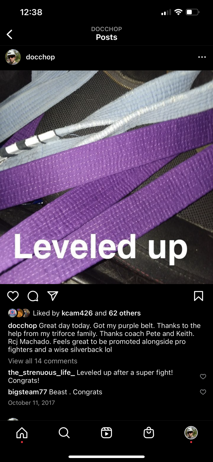 Purple belt · October 11, 2017 · Promoted by Peter Jeffrey