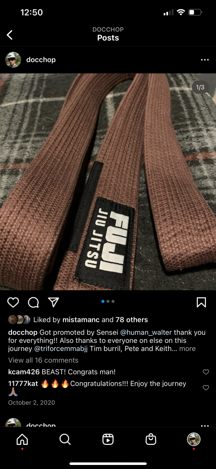 Brown belt · October 2, 2020 · Promoted by Tim Burrill