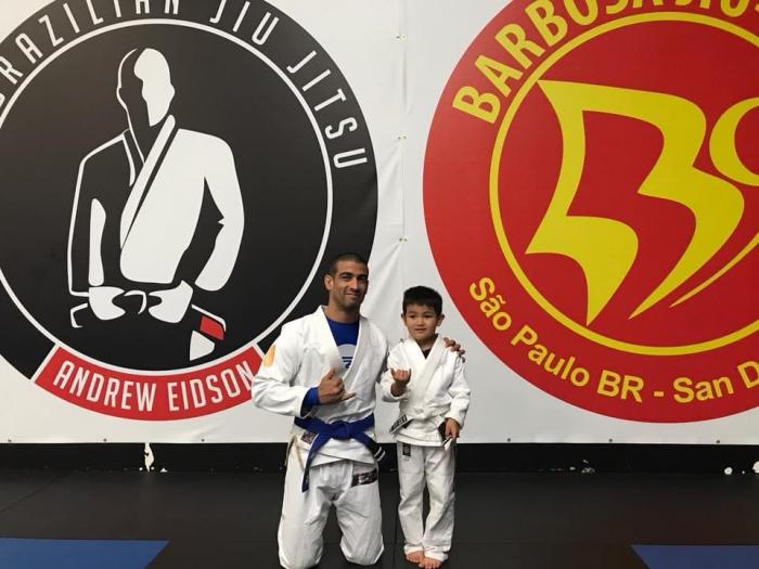 My son getting his first stripe