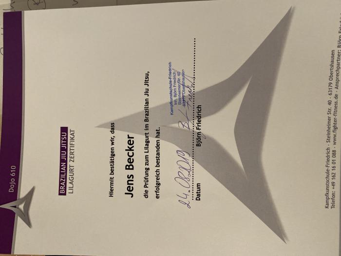 Purple belt · August 22, 2019 · Promoted by Björn Friedrich
