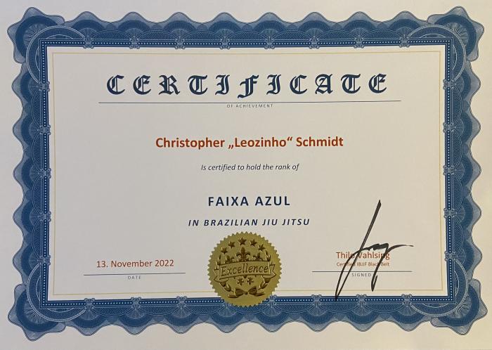 Blue belt · November 13, 2022 · Promoted by Thilo Sebastian Vahlsing