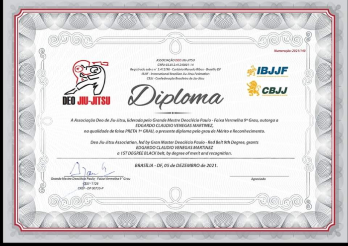 Black belt 1st degree · December 5, 2021 · Promoted by Grand Master Deociecio Paulo