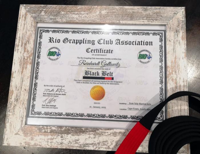 My Rio Grappling Club Black Belt Certificate
