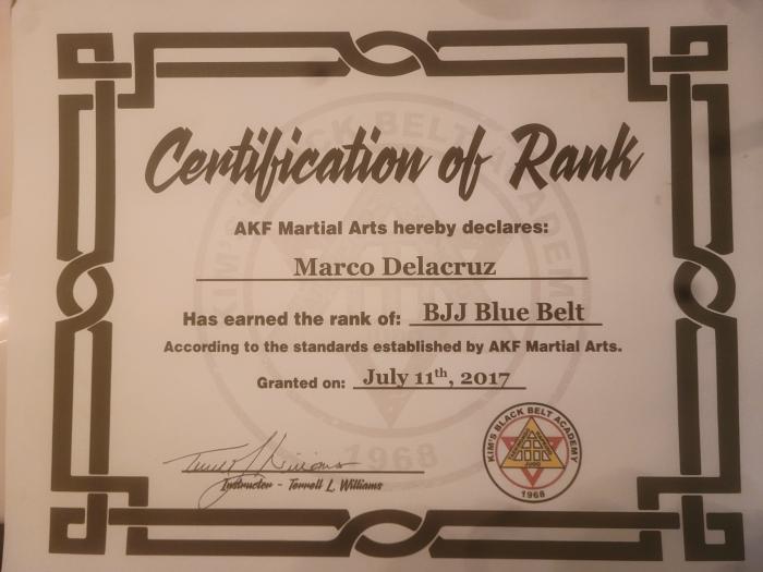 Blue belt · July 11, 2017 · Promoted by Terrell Williams