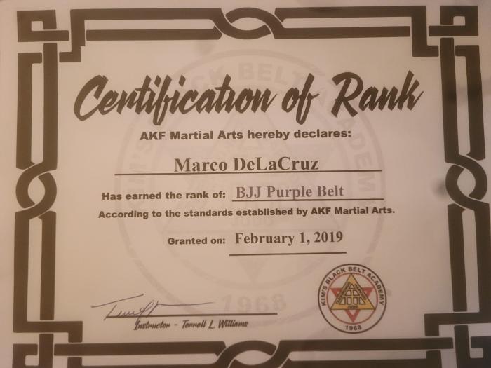 Purple belt · February 1, 2019 · Promoted by Terrell Williams