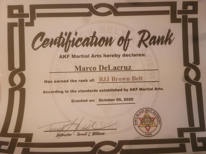 Brown belt · October 9, 2020 · Promoted by Terrell Williams