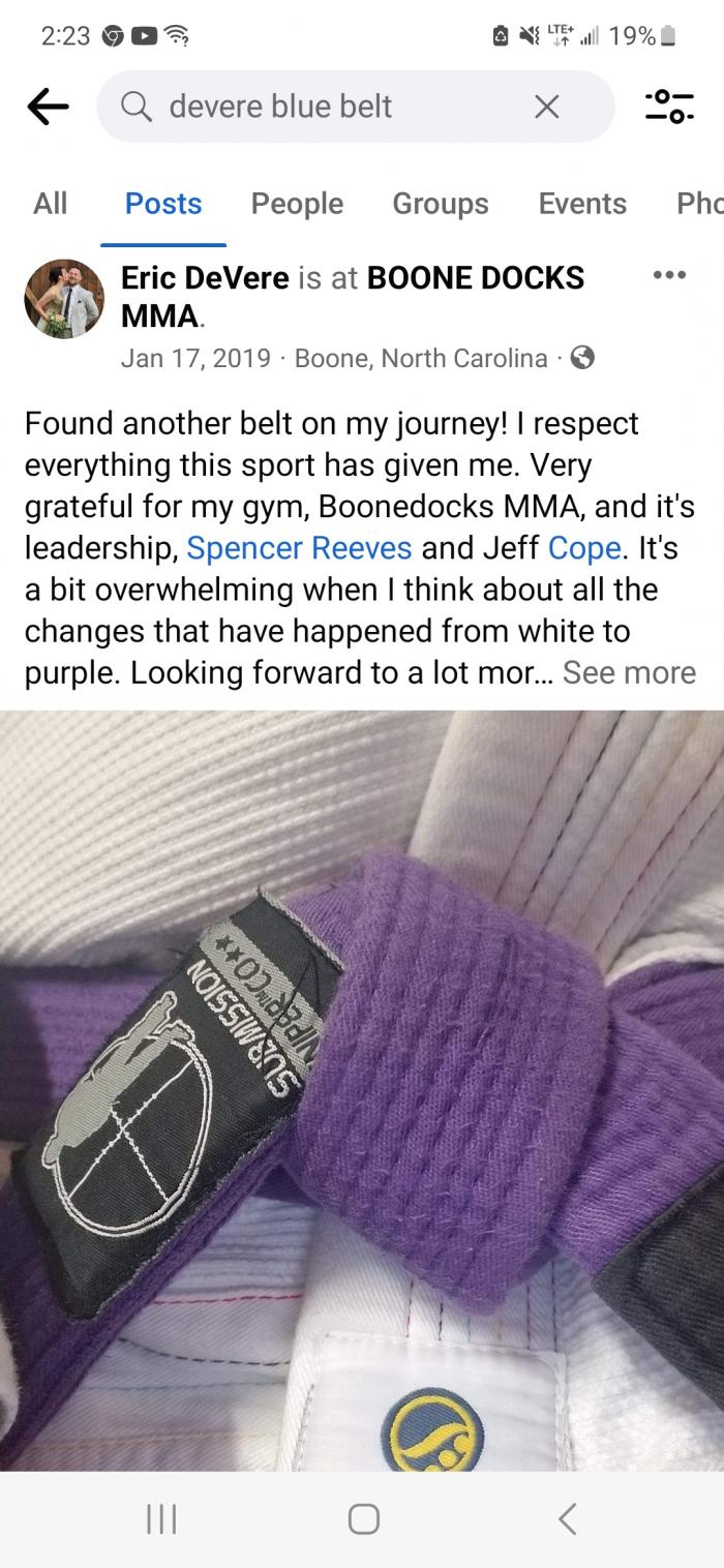 Purple belt · January 17, 2019 · Promoted by Spencer Reeves