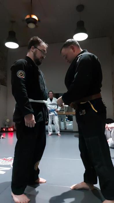 Striping up! (2nd stripe white belt)