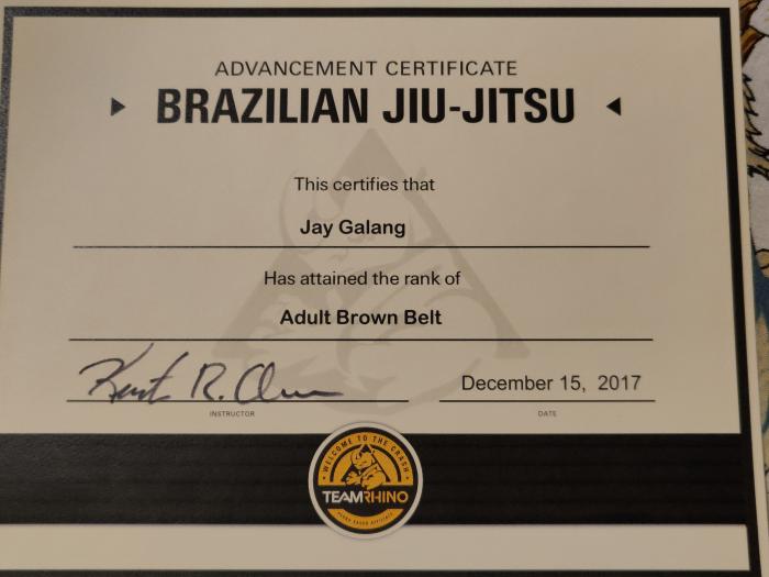 Brown belt · December 15, 2017 · Promoted by Keith Owen