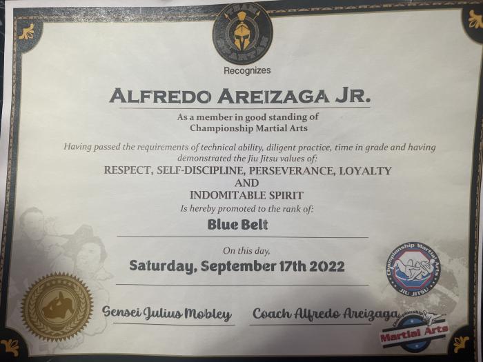 Blue belt · September 17, 2022 · Promoted by Julius Mobley