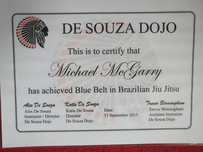 Blue belt · September 13, 2015 · Promoted by Trevor Birmingham