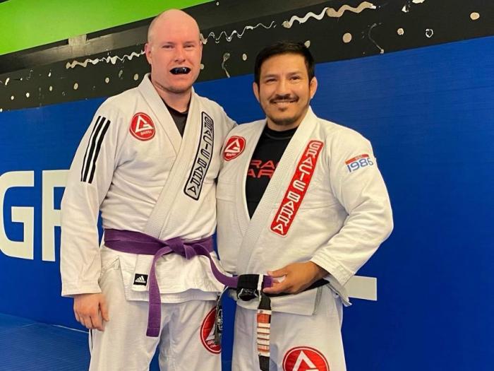 First Stripe on Purple Belt