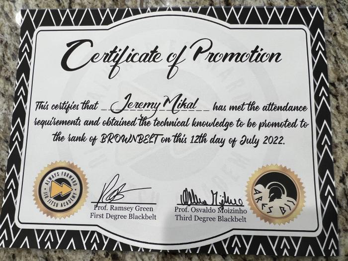 Brown Belt Certificate