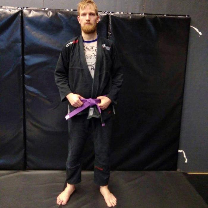 Purple belt graduation picture from April 17, 2018.
