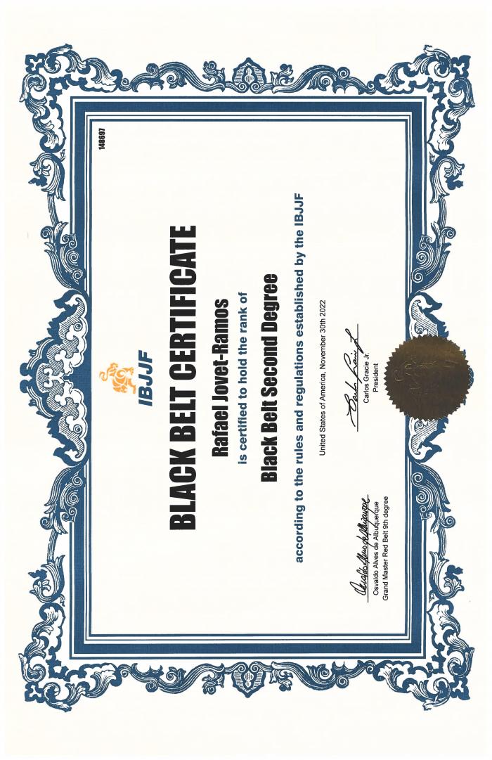 Black belt 2nd degree · November 30, 2022 · Promoted by IBJJF