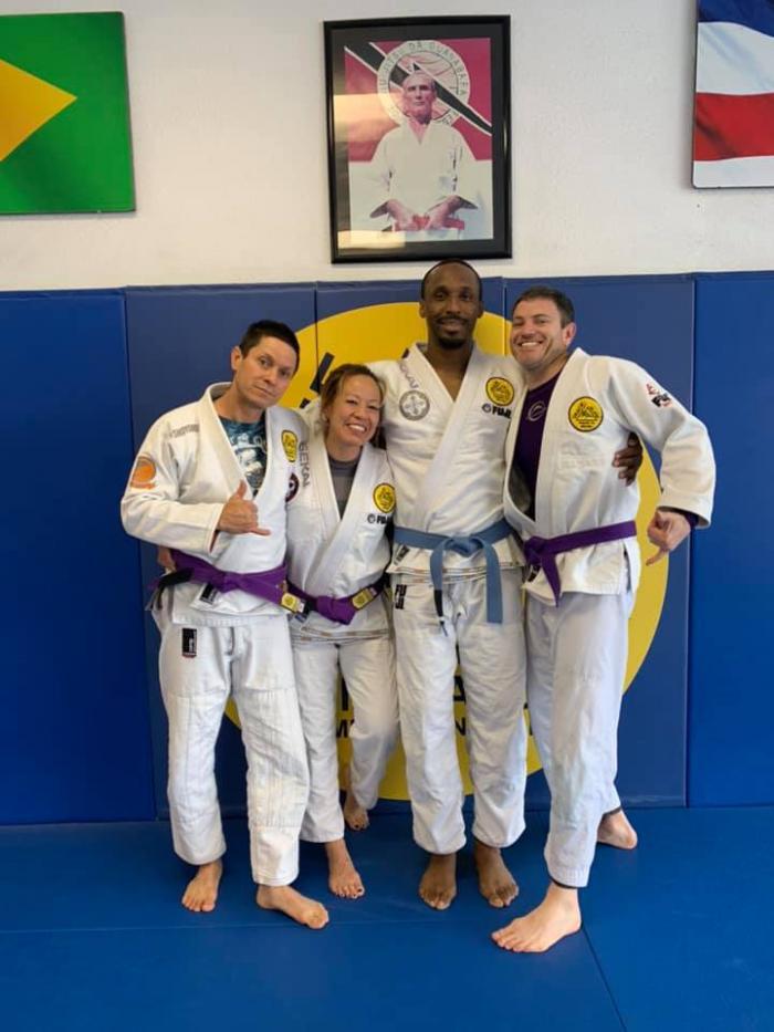 Winston Widdes, 3-stripe purple belt w/ the "Holy Rollers" @ gracie la mesa, gracie humaita