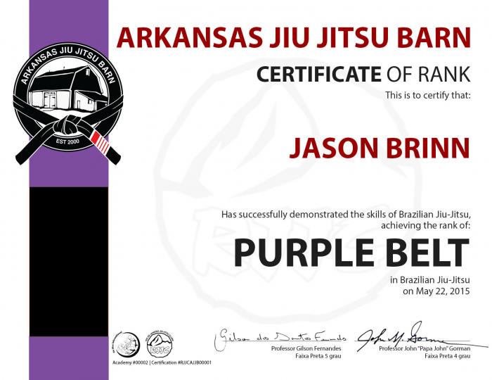 Purple belt · May 22, 2015 · Promoted by Gilson Fernandes