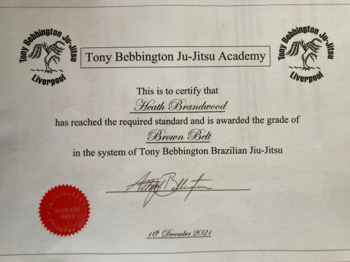Brown belt · December 16, 2021 · Promoted by Tony Bebbington