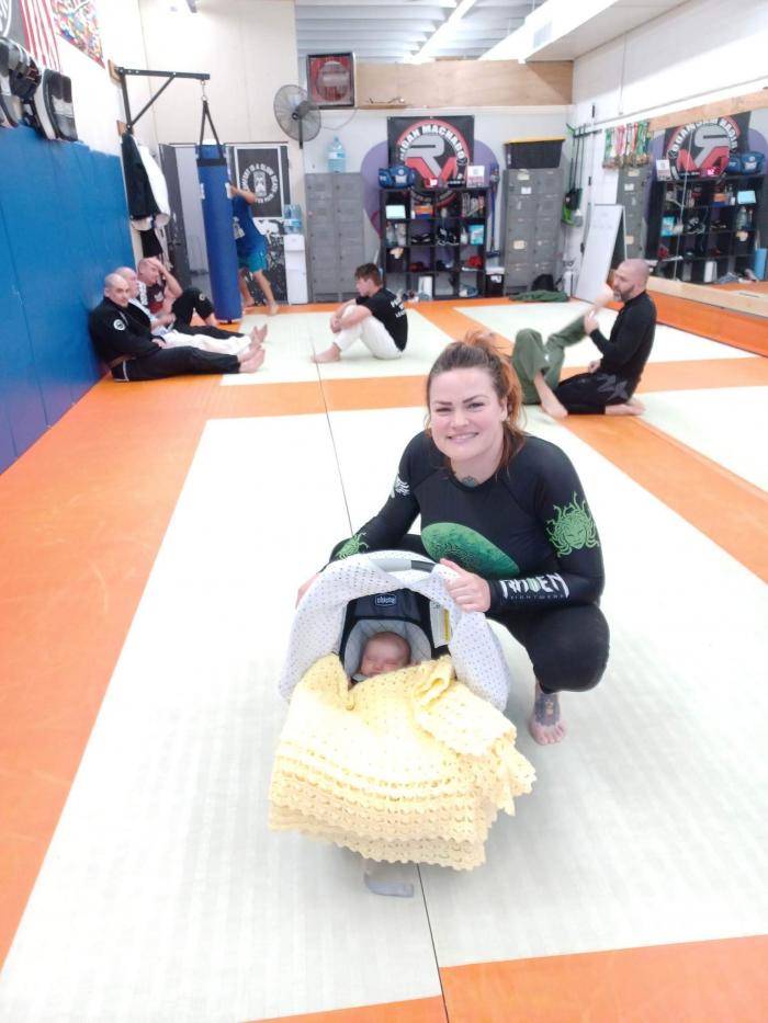 1.5 months postpartum and back in the mats for the first time with CCBJJ’s newest member!